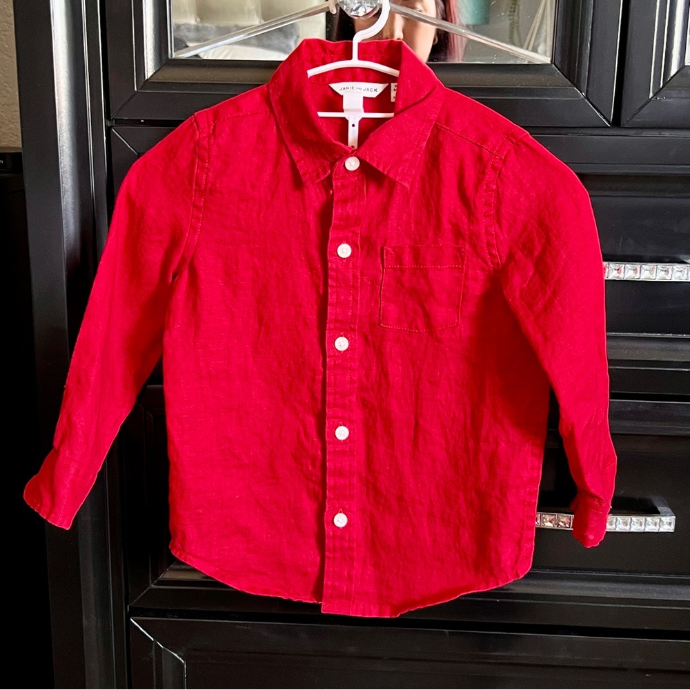 Janie and Jack Baby/Toddler Red Button Down Linen Shirt